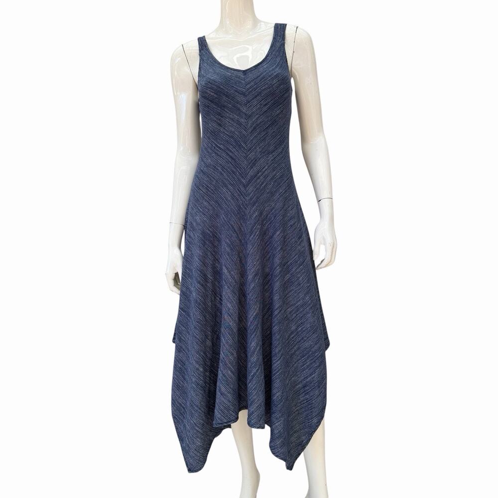 Vintage Y2K Linen Blend Bias Cut Dress w/ Handkerchief Hem Indigo Blue S/M